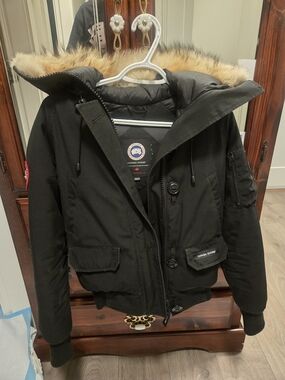 Canada Goose Black Bomber Jacket with Fur Trim Hood - XXS